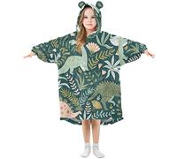 Kids Oversized Blanket Hoodie,Cute Dinosaur Plant Warm Fleece Sweatshirt Plush Wearable for Girls Boys, Front Roomy Pocket, Cute Ear Cap, Large
