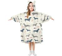 Kids Oversized Blanket Hoodie, Dachshund Puppy Dog Warm Fleece Sweatshirt Plush Wearable for Girls Boys, Front Roomy Pocket, Cute Ear Cap, Medium
