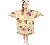 Kids Oversized Blanket Hoodie, Dachshunds Puppy Sweaters Dog Paws Warm Fleece Sweatshirt Plush Wearable for Girls Boys, Front Roomy Pocket, Cute Ear Cap
