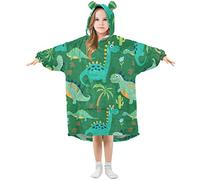 Kids Oversized Blanket Hoodie, Dinosaur Green Warm Fleece Sweatshirt Plush Wearable for Girls Boys, Front Roomy Pocket, Cute Ear Cap