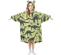 Kids Oversized Blanket Hoodie, Dinosaurs Green Dino Warm Plush Wearable Blanket Hoodie Fleece Sweatshirt for Girls Boys with Roomy Pocket Cute Ear Cap