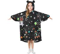 Kids Oversized Blanket Hoodie, Dog Robot In Space Warm Fleece Sweatshirt Plush Wearable for Girls Boys, Front Roomy Pocket, Cute Ear Cap