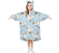 Kids Oversized Blanket Hoodie, Duck Farm Animal Blue Warm Plush Wearable Blanket Hoodie Fleece Sweatshirt for Girls Boys with Roomy Pocket Cute Ear Cap