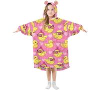 Kids Oversized Blanket Hoodie, Duck Pink Heart Warm Plush Wearable Blanket Hoodie Fleece Sweatshirt for Girls Boys with Roomy Pocket Cute Ear Cap