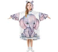 Kids Oversized Blanket Hoodie, Elephant Beautiful Cat Outer Space Warm Fleece Sweatshirt Plush Wearable, Front Roomy Pocket, Cute Ear Cap, M
