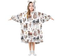 Kids Oversized Blanket Hoodie, Farm Animals Cows Chickens Sheep Warm Fleece Sweatshirt Plush Wearable for Girls Boys, Front Roomy Pocket, Cute Ear Cap, Medium