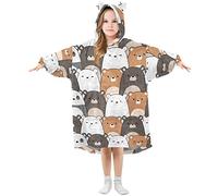 Kids Oversized Blanket Hoodie, Kawaii Cartoon Bear Panda Polar Grizzly Warm Fleece Sweatshirt Plush Wearable for Girls Boys, Front Roomy Pocket, Cute Ear Cap