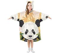 Kids Oversized Blanket Hoodie, Panda Palm Monstera Leaves Warm Fleece Sweatshirt Plush Wearable for Girls Boys, Front Roomy Pocket, Cute Ear Cap