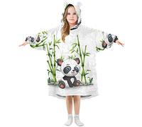 Kids Oversized Blanket Hoodie, Panda Sitting Bamboo Warm Fleece Sweatshirt Plush Wearable for Girls Boys, Front Roomy Pocket, Cute Ear Cap