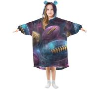 Kids Oversized Blanket Hoodie, Rugby Galaxy Warm Fleece Sweatshirt Plush Wearable for Girls Boys, Front Roomy Pocket, Cute Ear Cap, Medium