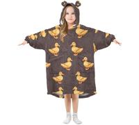 Kids Oversized Blanket Hoodie, Yellow Duck Brown Warm Plush Wearable Blanket Hoodie Fleece Sweatshirt for Girls Boys with Roomy Pocket Cute Ear Cap