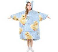 Kids Oversized Blanket Hoodie, Yellow Duck Daisy Warm Fleece Sweatshirt Plush Wearable for Girls Boys, Front Roomy Pocket, Cute Ear Cap, Medium