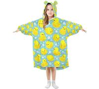 Kids Oversized Blanket Hoodie, Yellow Rubber Duck Beautiful Cat Outer Space Warm Fleece Sweatshirt Plush Wearable, Front Roomy Pocket, Cute Ear Cap, L