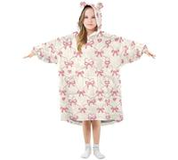 Kids Oversized Blanket Pink Bow Soft Warm Wearable Blanket Fleece Hoodie for Girls