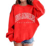 Kids Oversized Sweatshirts Graphic Letter Prints Crewneck Long Sleeve Cute Casual Loose Los Angeles Pullover Top Soft Loose fit Jumper Tops for Teenage Girl (Red, 8-9 Years)