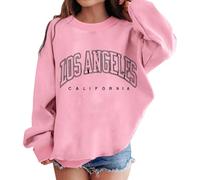 Kids Oversized Sweatshirts Graphic Letter Prints Crewneck Long Sleeve Cute Casual Loose Los Angeles Pullover Top Soft Loose fit Jumper Tops for Teenage Girl (9-10 Years) Pink