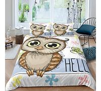 Kids Owl Bedding Set Cartoon Boho Owl Duvet Cover for Boys Girls Cute Exotic Style Comforter Cover Ethnic Owl Animal Floral Decor Quilt Cover Bedroom Collection 2Pcs Single