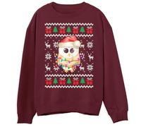 Kids Owl Christmas Sweater Adorable Xmas Sweatshirt for Children Ugly Pullover Santa Hat Owl Design with Holiday Lights, 9-11 Years, Maroon