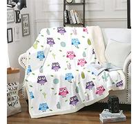 Kids Owl Fleece Throw Blanket Cartoon Boho Owl Cactus Sherpa Blanket for Boys Girls Boho Exotic Style Plush Blanket Cute Ethnic Owl Animal Decor Fuzzy Blanket for Sofa Bed,Single 50x60 Inch