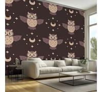 Kids Owl Wallpaper, Cute Animal Moon Wallpaper for Living Room, Bedroom, Non-Woven Decor Wall Paper, Photo Dining Room, Hallway, Lounge, Mural Large 3D Home Decor 350 x 256 cm qqL46