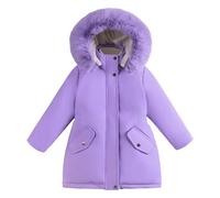 Kids Padded Waterproof Jacket,Girls Down Coat for Everyday Outdoor Play - Practical Warm Winter Outerwear for Kids Cozy Reversible Jacket with Hood and Lightweight Insulation (Purple, 7-8 Years)