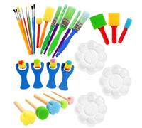 Kids Paint Brushes, 30-Piece Painting Set for Children, Includes 5 Mushroom Brushes, 15 Brush Set, 3 Flat Brushes, 4 Sponge Rollers, 8cm Plum Blossom Palette, Ideal for Art Projects and Early Learning