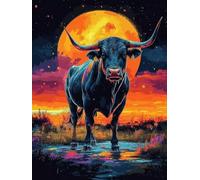 Kids Paint by Numbers Bull Paint by Numbers for Adults Moon, Easy DIY Art Kits for Children Beginners, Canvas Painting with Paint Brushes Acrylic, Women's Hobby, Home Decor Gifts for Friends 40x50cm