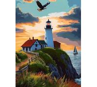 Kids Paint by Numbers Lighthouse Paint by Numbers for Adults Landscape, Easy DIY Art Kits for Children, Canvas Painting with Paint Brushes Acrylic, Women's Hobby, Home Decor Gifts for Friends 45x60cm
