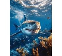 Kids Paint by Numbers Shark Paint by Numbers for Adults Animal, DIY Art Kits for Children Beginners, Canvas Painting with Paint Brushes Acrylic, Women's Hobby, Home Decor Gifts for Friends 30x40cm