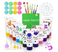 kids paint set Non-Toxic Finger Paint for Toddlers, 37 Pack Kids Paint Set with 12Colours(60ml) Finger Paints,Equipped With Sketchbooks,Brushes,Palettes,Stamps,NonToxic for Toddlers Early Education