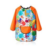 Kids Painting Apron 6-12 Age,Art Apron for Kids/Children/Toddler Aprons,Waterproof Graffiti Long Sleeves Smock with Large Pockets,Suitable for Boys and Girls Cooking,Painting,Craft,School (Orange)