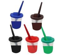 Kids Painting Containers - Anti Spill Airtight Lid Cups, Leak Proof Kids Paint Pots Accessory Case Set, Reusable Easy Wash Brushes Included, Clear Storage Jar | for Classroom School Preschool