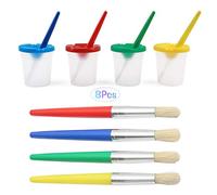 Kids Painting Set, 4 Piece Coloured Paint Brushes with 4 Spill Proof Paint Pots Art Sets for Children, Watercolor Oil Gouache Acrylic Painting Brush and Paint Pots for Toddler