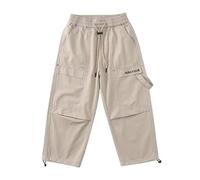 Kids Pants Girl Full Length Trousers Drawstring Elasticated Waist Cargo Trouser Wide Leg Parachute Joggers Y2K Vintage Hip Hop Jogging Casual School Trekking 5-16 Years Khaki 5 Years