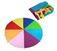 Kids Parachute Giant Multicolored Kid’s Play Parachute Canopy with 16 Handles Indoor & Outdoor Games and Exercise Toy Promote Teamwork, Fitness, Social Bonding(3.6m)