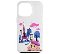 Kids Paris France Croissant Pink Beret Hello in French Tower Case for iPhone 13 Pro