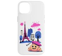 Kids Paris France Croissant Pink Beret Hello in French Tower Case for iPhone 14 Plus
