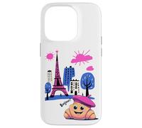 Kids Paris France Croissant Pink Beret Hello in French Tower Case for iPhone 14 Pro
