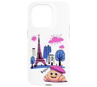 Kids Paris France Croissant Pink Beret Hello in French Tower Case for iPhone 15 Pro