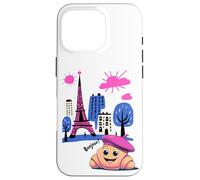 Kids Paris France Croissant Pink Beret Hello in French Tower Case for iPhone 16 Pro