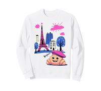 Kids Paris France Croissant Pink Beret Hello in French Tower Sweatshirt