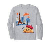 Kids Paris France Croissant with Beret Hello in French Tower Long Sleeve T-Shirt