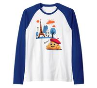 Kids Paris France Croissant with Beret Hello in French Tower Raglan Baseball Tee