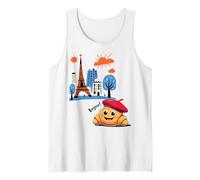 Kids Paris France Croissant with Beret Hello in French Tower Tank Top