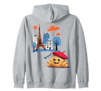 Kids Paris France Croissant with Beret Hello in French Tower Zip Hoodie