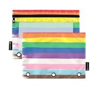 Kids Pencil Pouch 3 Ring Binder Pen Pencil Bag Zipper Binder Pink School Clear Binders Pockets Lgbtq Flag Paintbrushes Rights Pride 9.8" x 7.1", 2 Packs