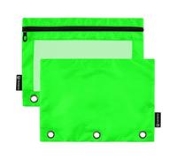 Kids Pencil Pouch for 3 Ring Binder Zipper Binder Pencils Bags Crayon Clear Binders Pen Case School Plain Lime Green Solid Color 9.8" x 7.1", 2 Packs