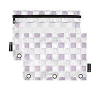 Kids Pencil Pouches with Clear Window Oil on Canvas Purple and White Checkered Pattern Pencil case Clear Window & Grommets Pencil case 3 School Class Office Organizers Multicolored 2 PCS
