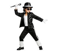 Kids Performance Outfit Sequin Costume for Boys Girls Jacket Pants Vest Gloves Hat Sunglasses Microphone Sets Stage Party Halloween Cosplay Dance Wear Show 80s Disco Outfit Pop (12-13 Years) Black