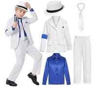 Kids Performance Outfit Sequin Costume for Boys Girls,Pop Star Costume Sets | Jacket Pants Gloves Sunglasses Hat Sets, Stage Party Halloween Cosplay Dancewear Show 80s Disco Outfit Pop Star Costume
